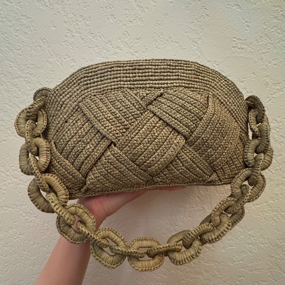 Sezane Isabelle Raffia Woven Bag Green Pistachio NWOT ✨ ELLE Editor Pick - Picture 4 of 7